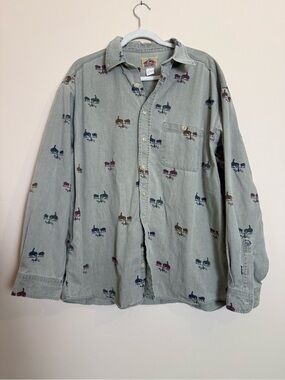 Vintage barnfly Button-Up Shirt with cowboy and Horse Print, size Large